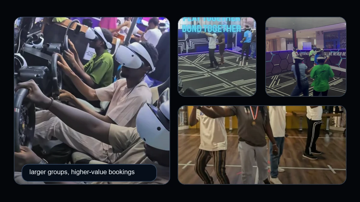 VR arena and racing group experiences for higher-value bookings