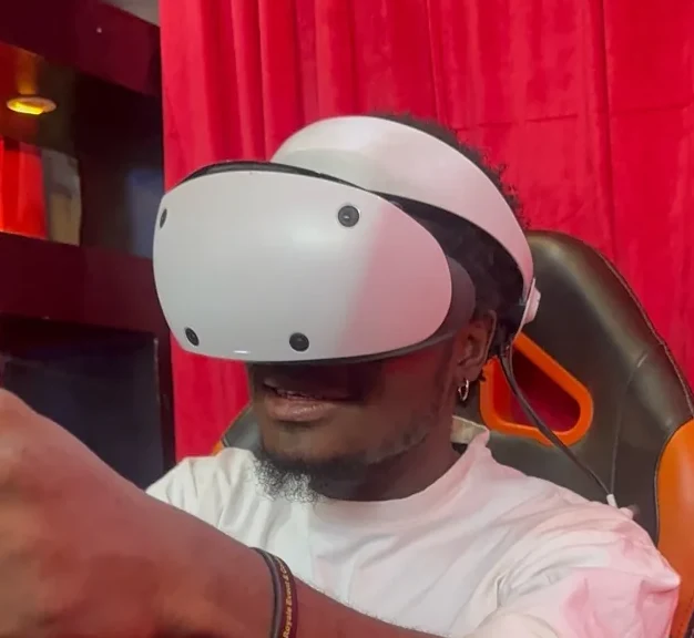 Representative headset detail from a Player One VR racing session.