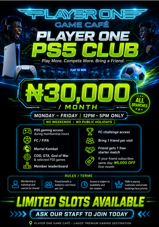 Player One PS5 Club membership poster