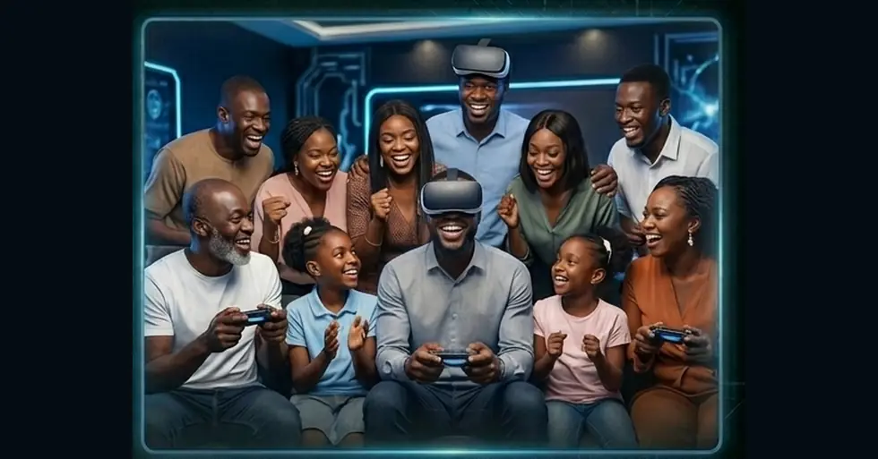Family and friends enjoying group play at Player One Game Cafe