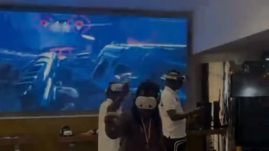 Group VR floor session for Player One Game Cafe events and rentals