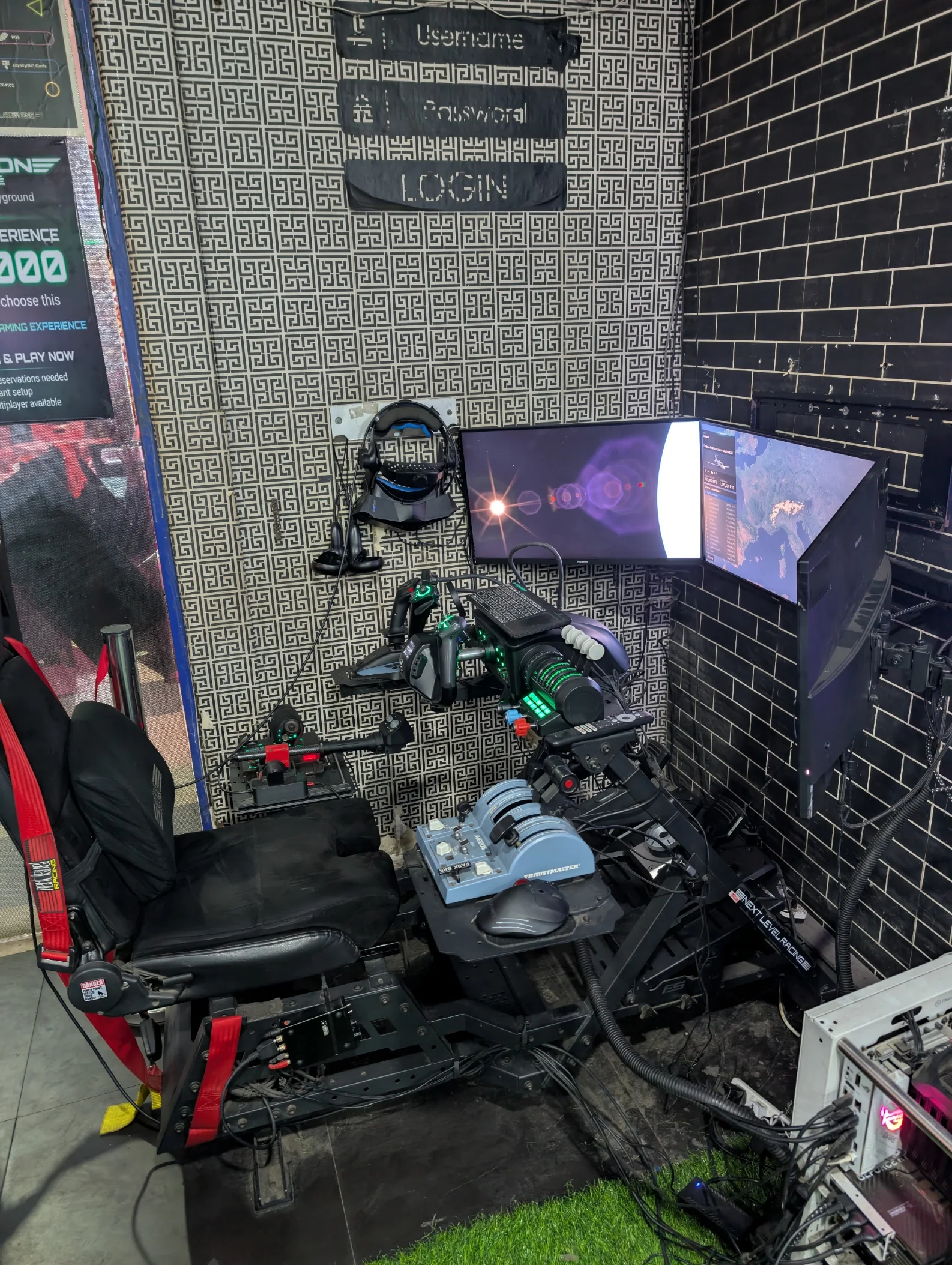Flight simulator setup at Player One Game Cafe
